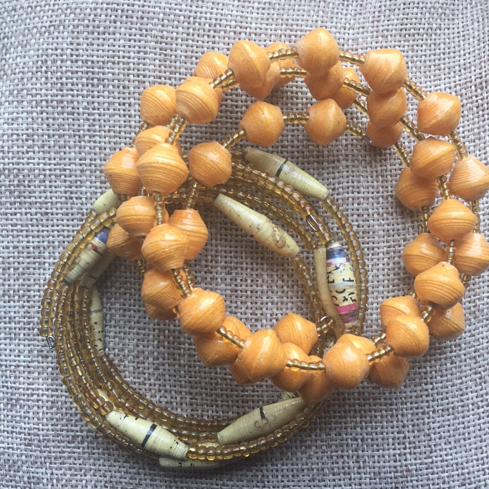 African Paper Bead Memory Wire Bracelets Handmade Eco Friendly